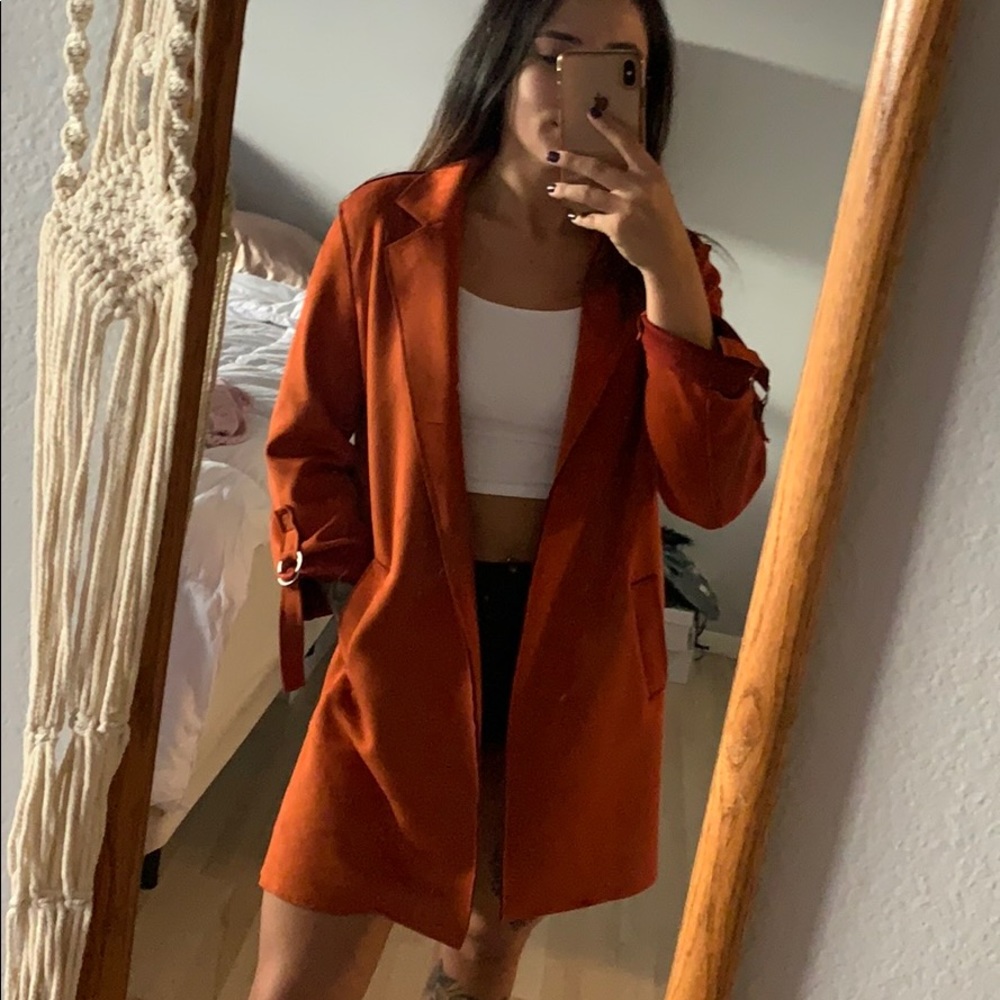 Bershka faux suede burnt orange coat